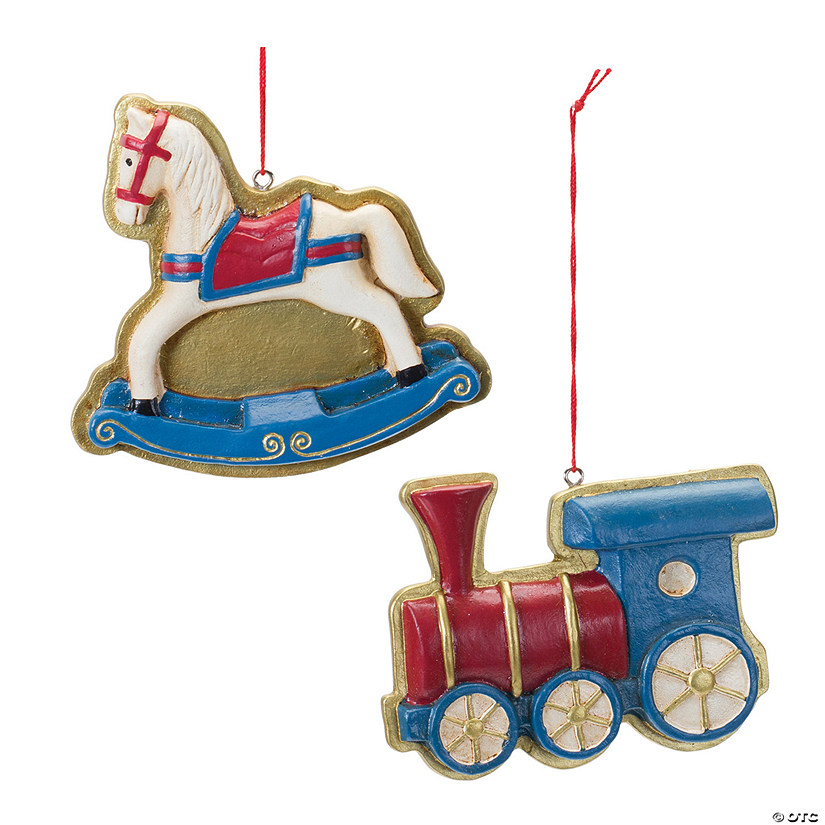 Rocking Horse And Train Ornament (Set Of 12) 3.75"L X 3.5"H, 4"L X 2.75"H Paper/Plaster Image