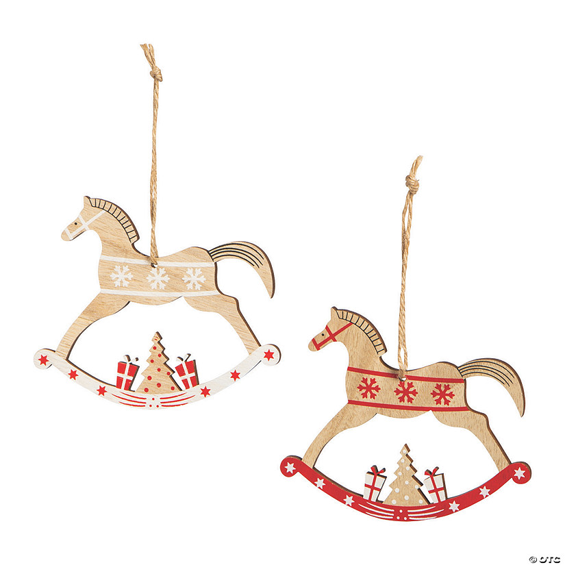 Rocking Horse with Presents Wood Christmas Ornaments - 12 Pc. Image