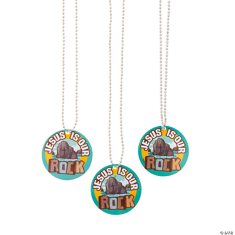 Rocky Beach VBS Jesus Is Our Rock Dog Tag Necklaces - 12 Pc. Image
