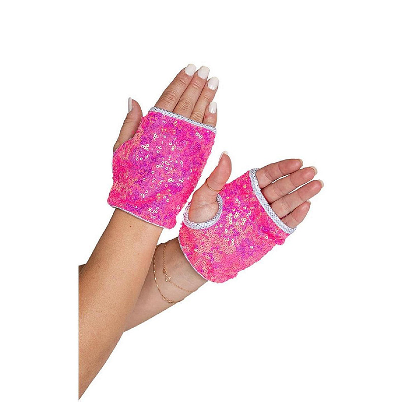 Roma Costume 6042-HP-O-S Open Finger Sequin Gloves - Hot Pink, One Size Image