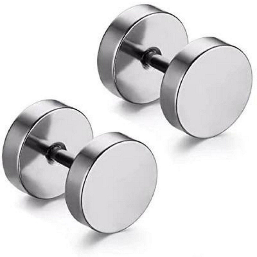 Round Barbell Stainless Steel Stud Earrings - Silver 6mm Image