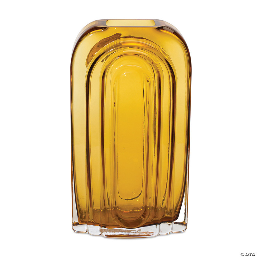 Rounded Amber Glass Vase 9.75"H Glass Image