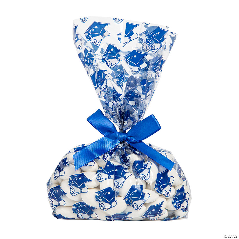 Royal Blue Graduation Cellophane Bags with Bow for 48 Image
