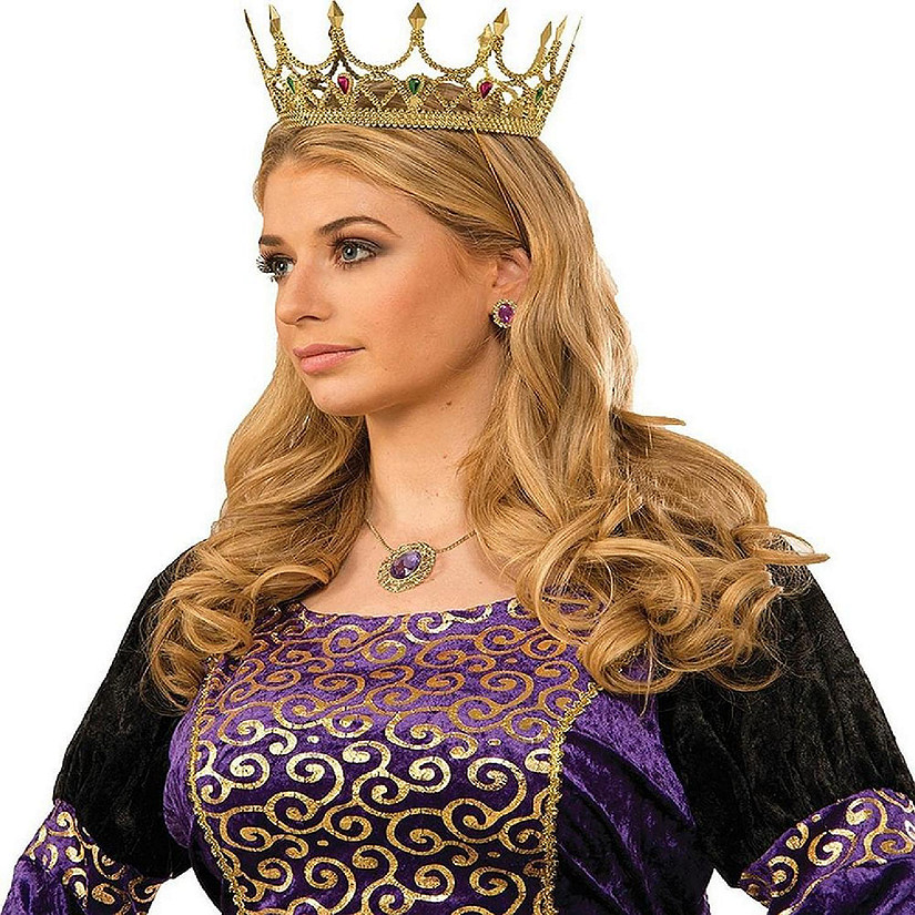Royal Queen Costume Crown Gold With Jewels Adult Women Image