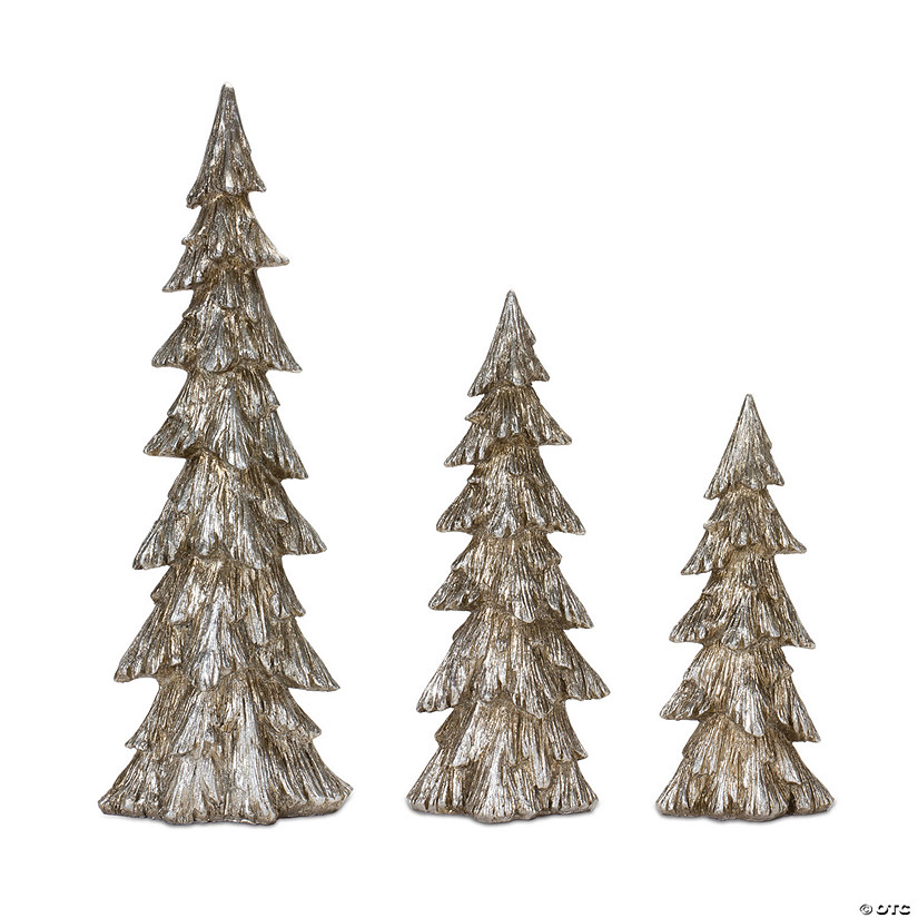Rustic Champagne Pine Tree (Set Of 3) 15"H, 18"H, 25"H Resin Image