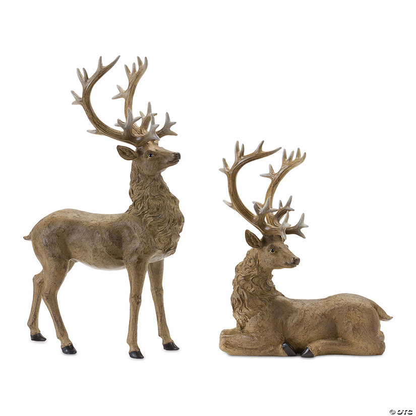 Rustic Deer Statue (Set Of 2) 11.75"L X 14.5"H, 11.5"L X 20"H Resin Image