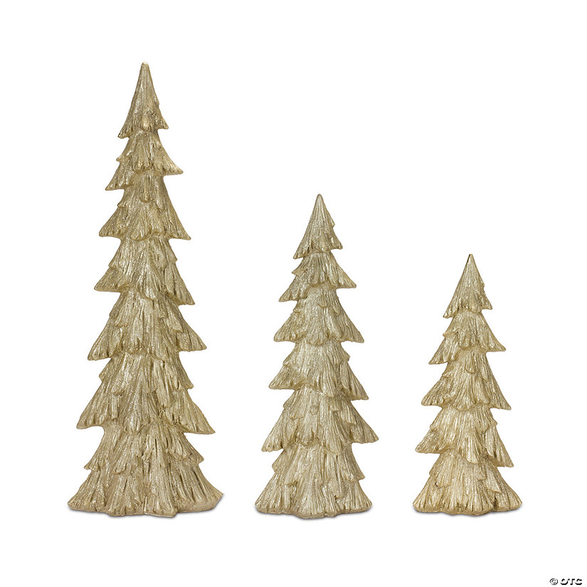 Rustic Gold Pine Tree (Set Of 3) 15"H, 18"H, 25"H Resin Image