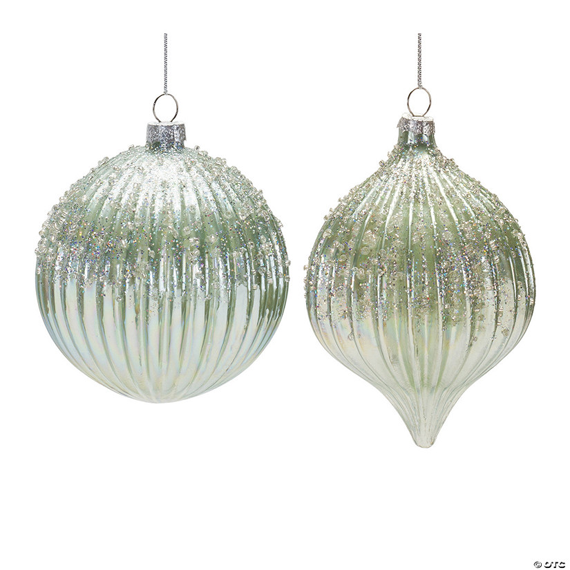 Sage Beaded Irredescent Ornament (Set Of 6) 3.75"H, 5.5"H Glass Image