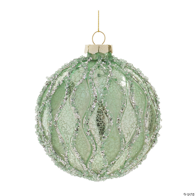 Sage Beaded Mercury Ball Ornament (Set Of 6) 4"D Glass Image