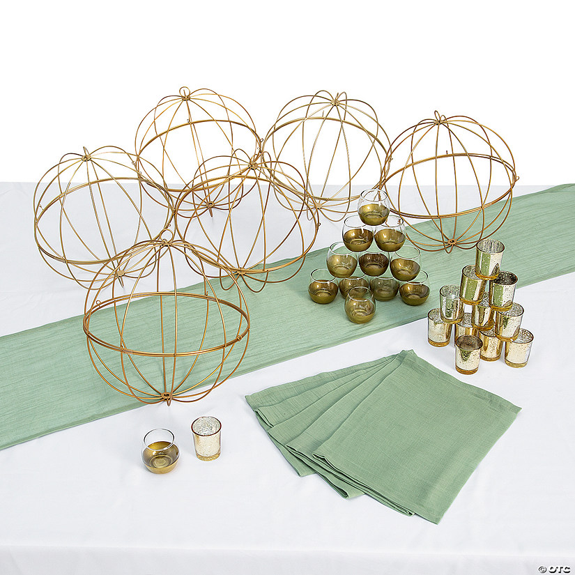 Sage Green & Gold Accent Centerpiece Kit for 6 Tables Image