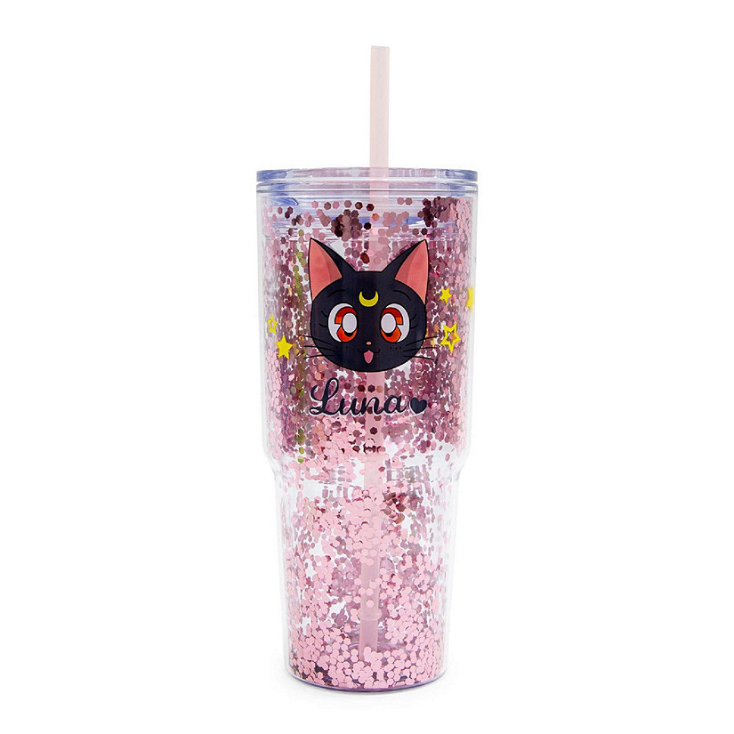 Sailor Moon Luna and Artemis Glitter Tumbler With Lid and Straw  Hold 31 Ounces Image