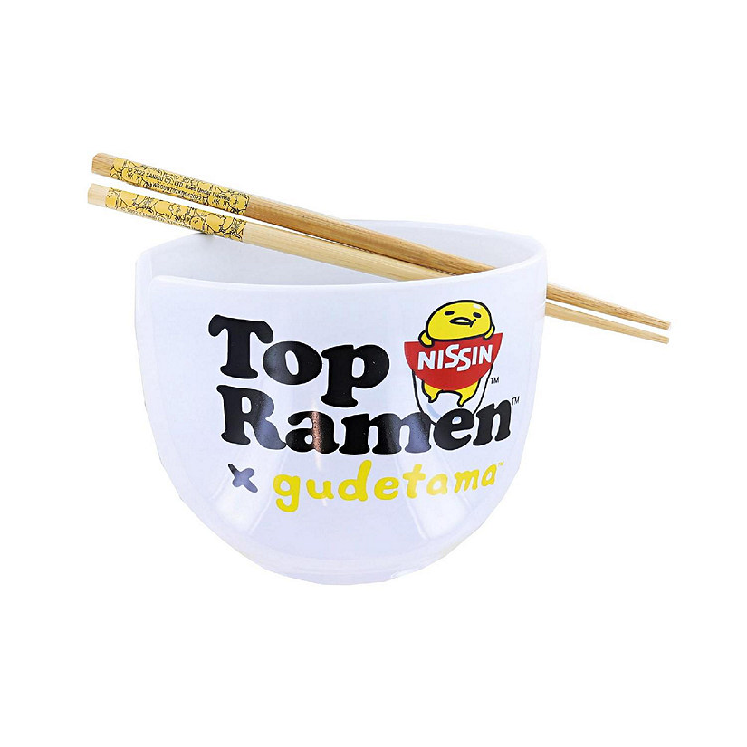 Sanrio Gudetama Top Ramen More Please 20oz Ceramic Ramen Bowl with Chopsticks Image