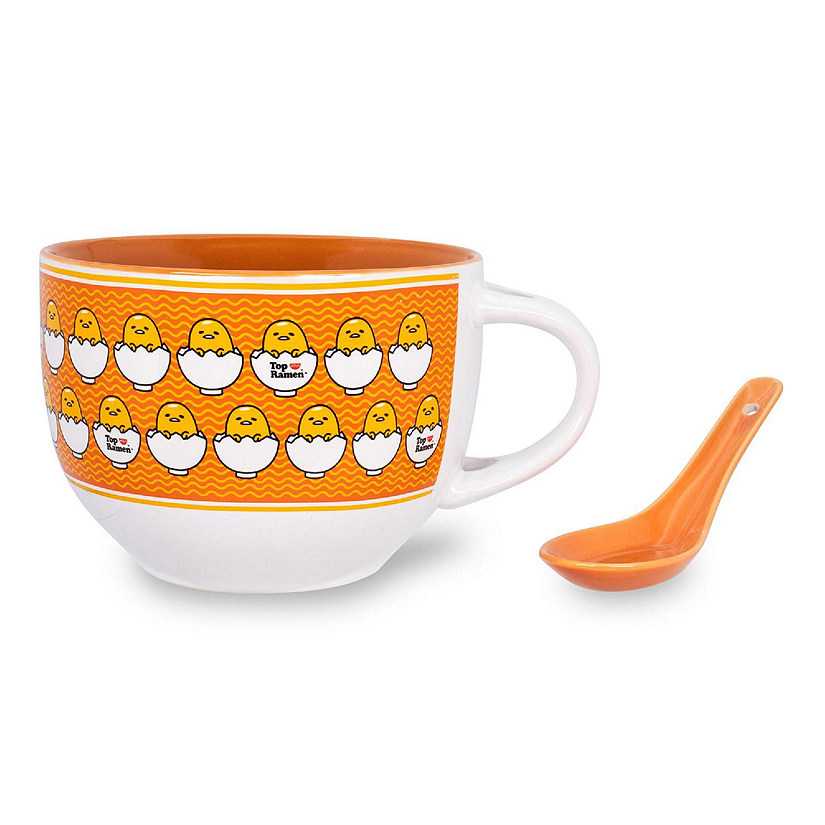 Sanrio Gudetama x Nissin Top Ramen Ceramic Soup Mug with Spoon  Holds 24 Ounces Image