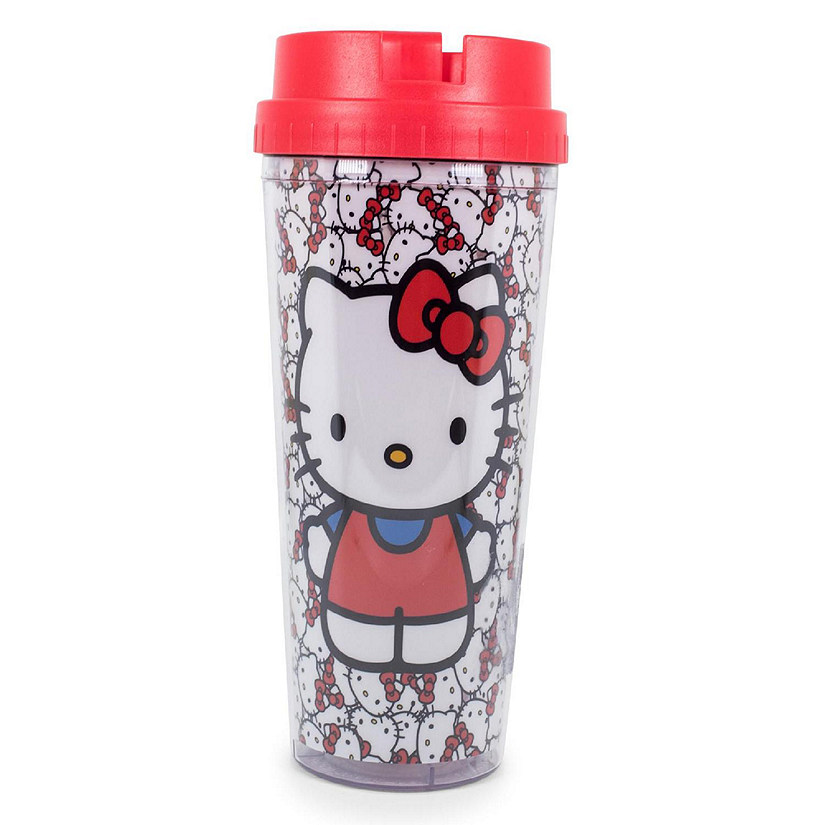Sanrio Hello Kitty Allover Faces Plastic Travel Mug With Lid  Holds 16 Ounces Image