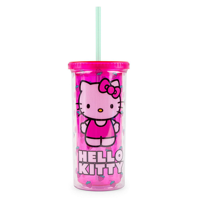 Sanrio Hello Kitty Berry Pink Carnival Cup With Lid  Holds 20 Ounces Image