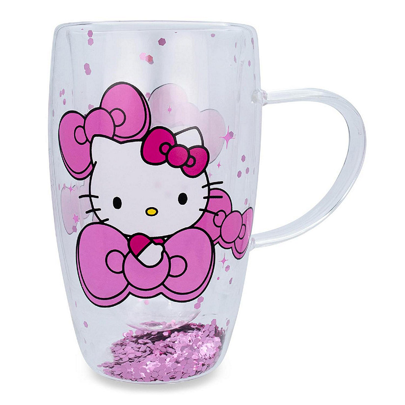 Sanrio Hello Kitty Bows and Stars Confetti Glass Mug  Holds 15 Ounces Image