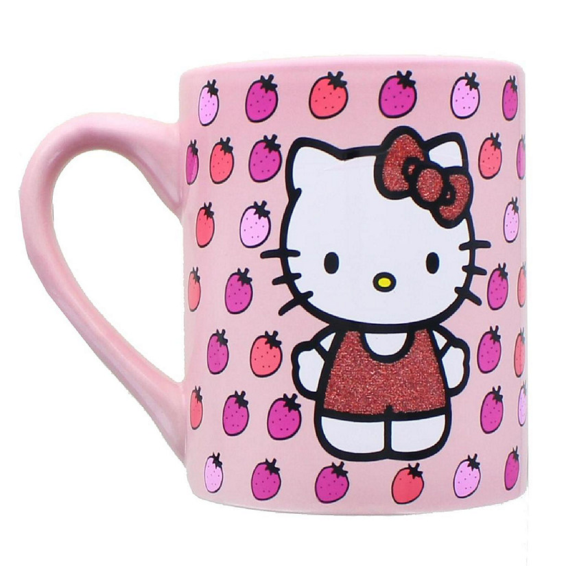 Sanrio Hello Kitty Glitter Strawberry Ceramic Mug  Holds 14 Ounces Image