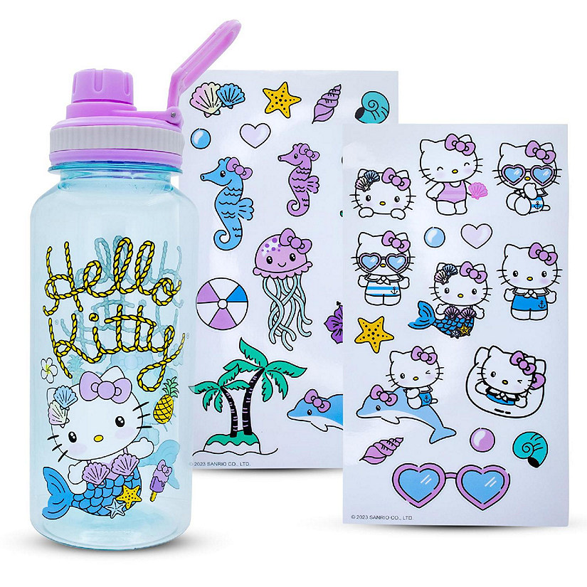 Sanrio Hello Kitty Mermaid Twist Spout Water Bottle and Sticker Set  32 Ounces Image