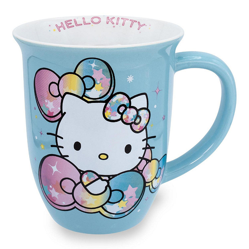 Sanrio Hello Kitty Pastel on Rainbow Wide Rim Ceramic Mug  Holds 16 Ounces Image