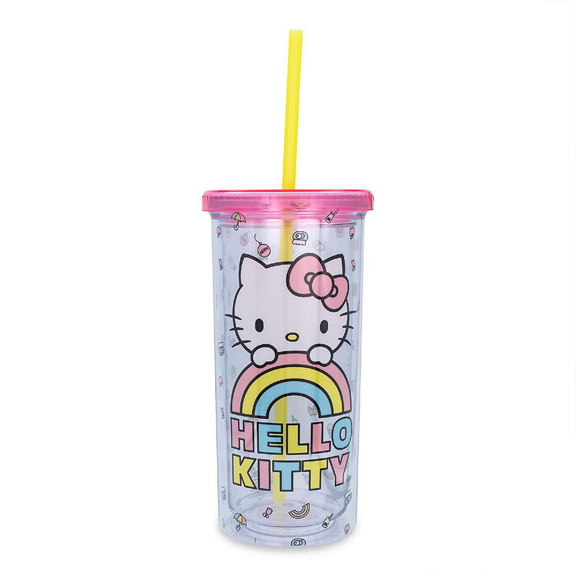 Sanrio Hello Kitty Pastel Rainbow Carnival Cup With Lid  Holds 20 Ounces Image