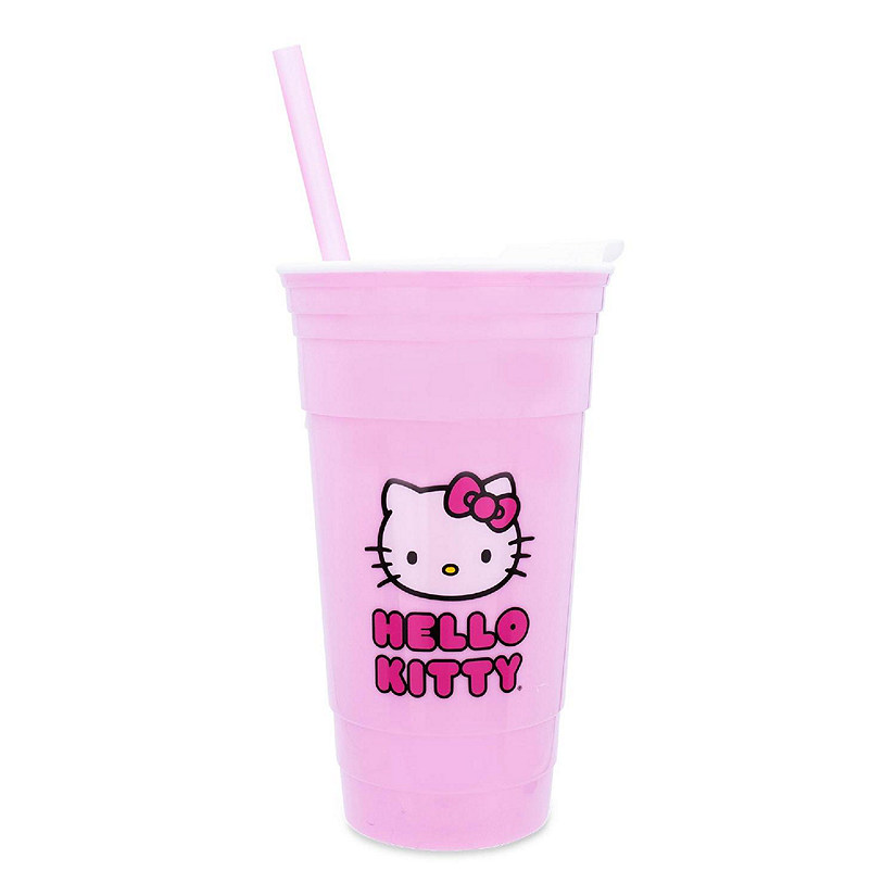 Sanrio Hello Kitty Pink Plastic Tumbler With Lid and Straw  Holds 32 Ounces Image