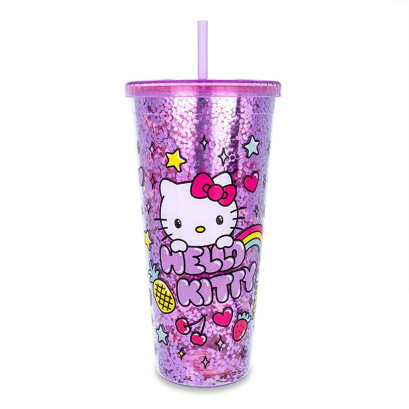 Sanrio Hello Kitty Rainbow Confetti Carnival Cup With Lid and Straw  32 Ounces Image