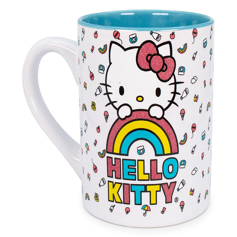 Sanrio Hello Kitty Rainbow Glitter Ceramic Mug  Holds 14 Ounces Image