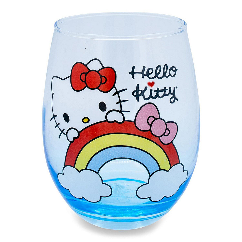 Sanrio Hello Kitty Rainbow Peek Stemless Wine Glass  Holds 20 Ounces Image