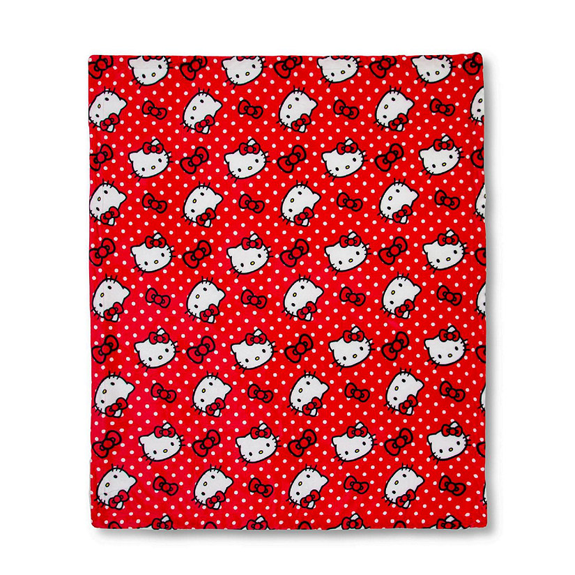 Sanrio Hello Kitty Red Polka Dots Sherpa Throw Blanket  50 x 60 Inches Image