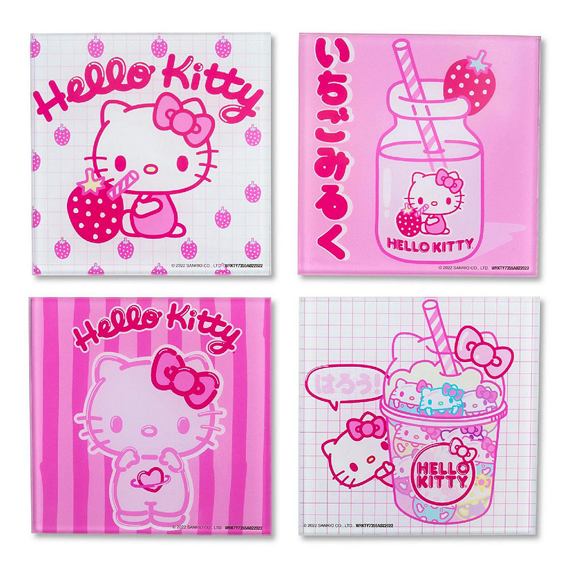 Sanrio Hello Kitty Strawberry Milk Glass Coasters  Set of 4 Image