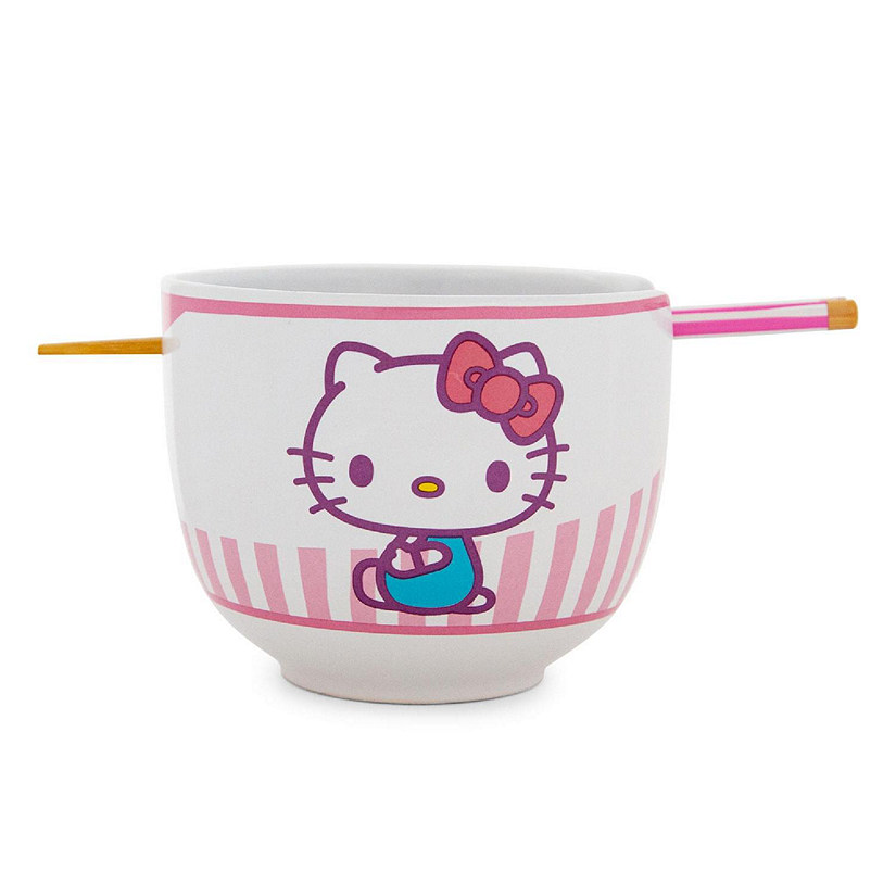 Sanrio Hello Kitty Tokyo Pink Stripes Ramen Bowl with Chopsticks Image