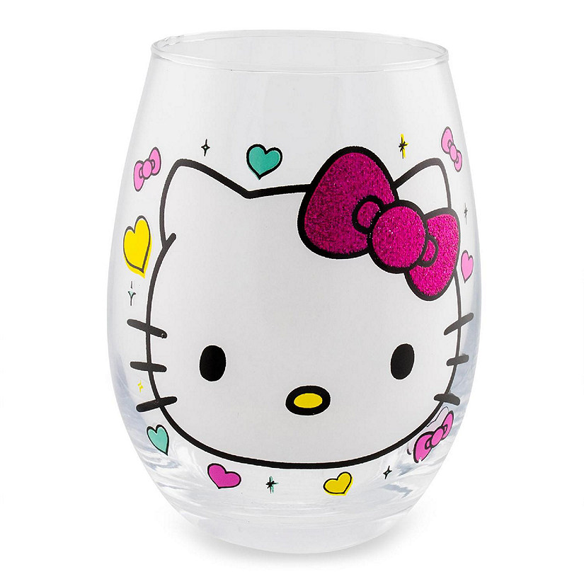 Sanrio Hello Kitty "You Had Me At Hello" Glitter Stemless Wine Glass  20 Ounces Image