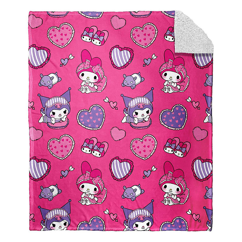 Sanrio My Melody and Kuromi Pillow Fight Sherpa Throw Blanket  50 x 60 Inches Image