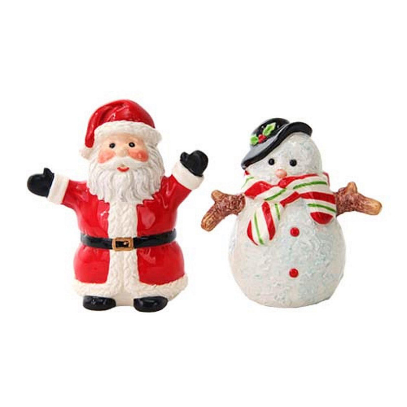 Santa and Snowman Ceramic Salt and Pepper Shaker Set Image