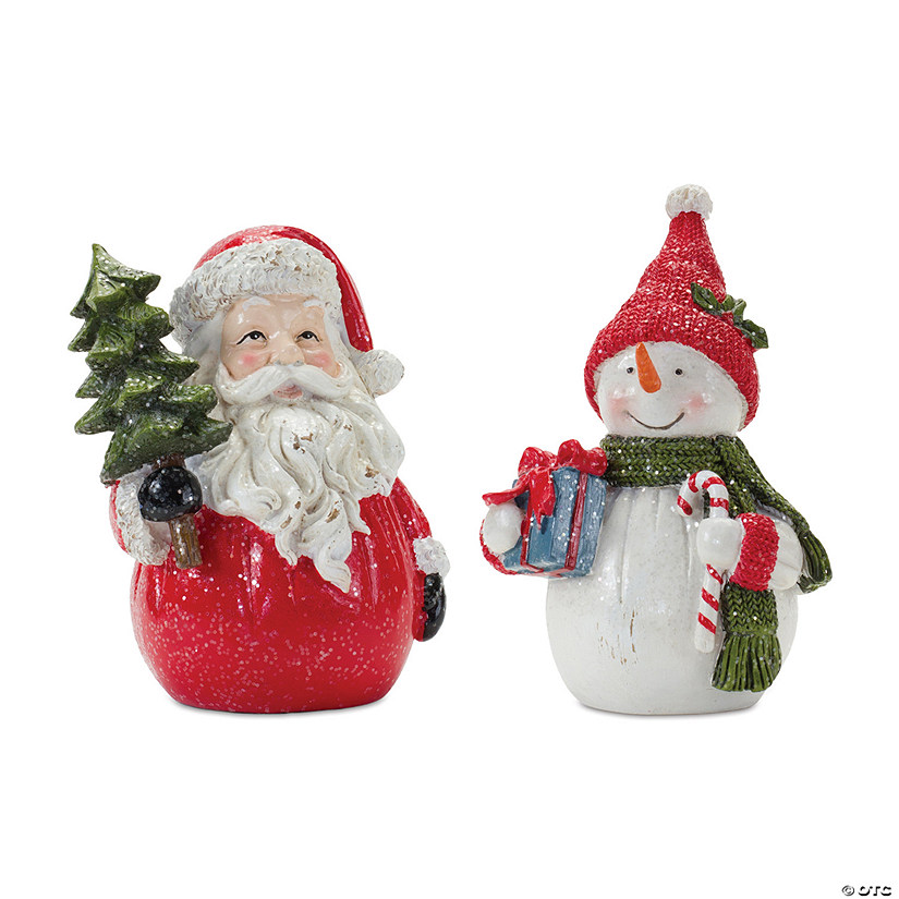 Santa And Snowman (Set Of 2) 6"H, 6.5"H Resin Image