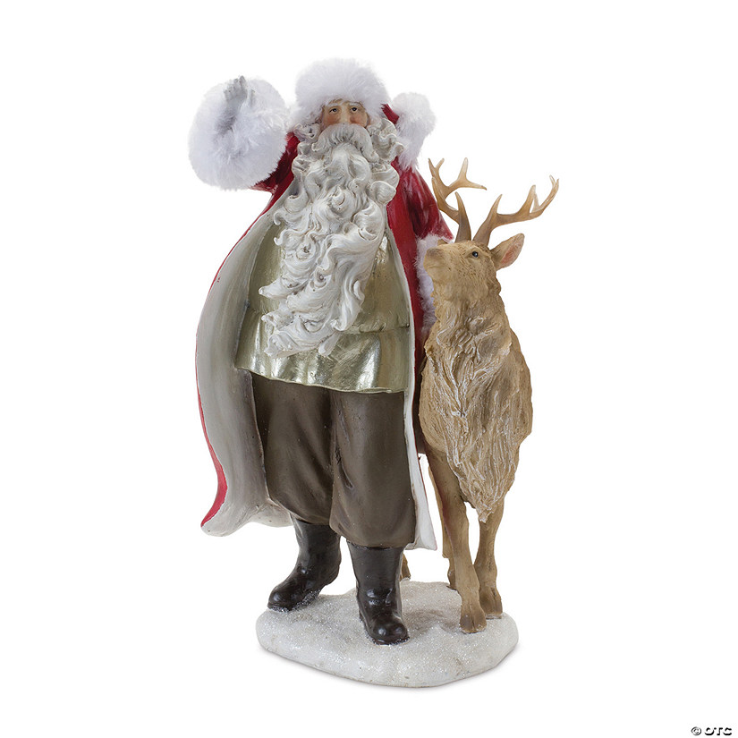 Santa Figurine With Reindeer 12"H Resin Image