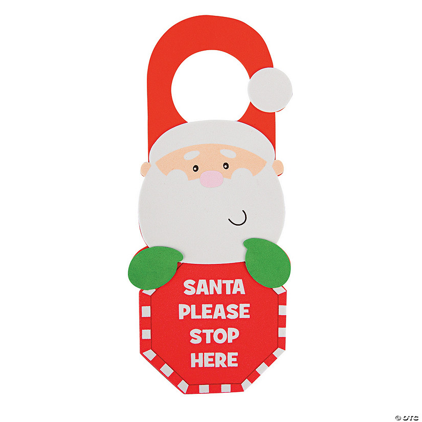 &#8220;Santa Stop Here&#8221; Doorknob Hanger Craft Kit - Makes 12 Image