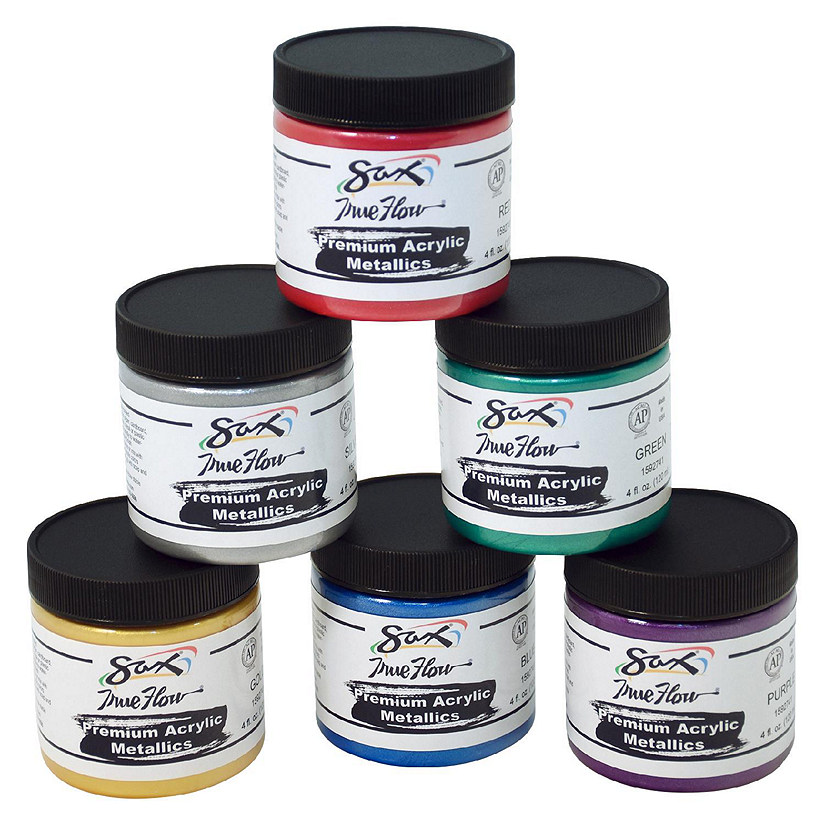 Sax Premium Heavy-Bodied Acrylic Paint, 4 Ounce Jars, Assorted Metallic Colors, Set of 6 Image