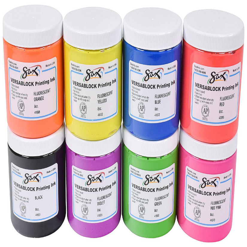 Sax Versablock Fluorescent Neon Block Printing Inks, 8 Ounces, Set of 8 Image