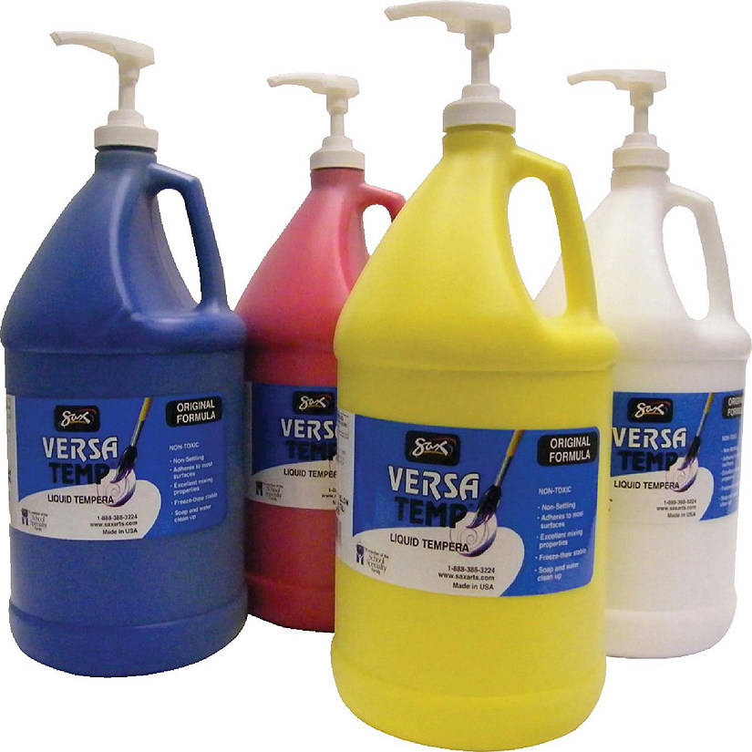 Sax Versatemp Heavy-Bodied Tempera Paint Kit with Pumps, 1 Gallon Bottles, Assorted Colors, Set of 4 Image