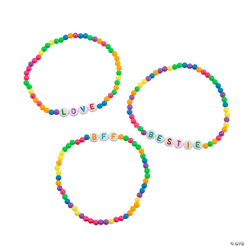 Sayings Rainbow Beaded Friendship Bracelets - 12 Pc. Image