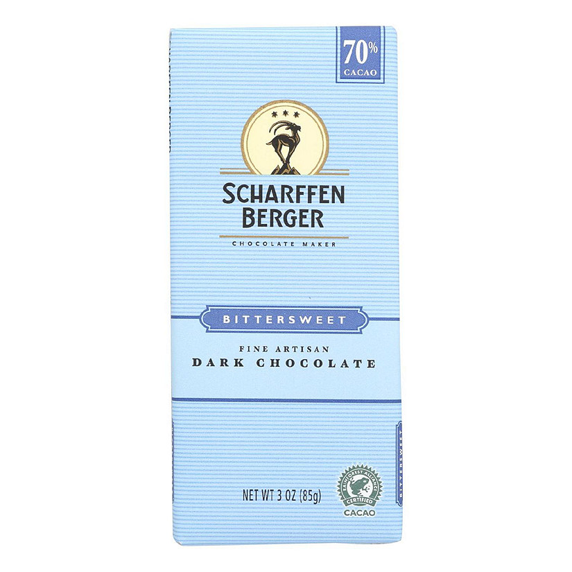 Scharffen Berger Chocolate Bar - Dark Chocolate - 70 Percent Cacao - Bittersweet - 3 oz Bars - Case of 12 Image