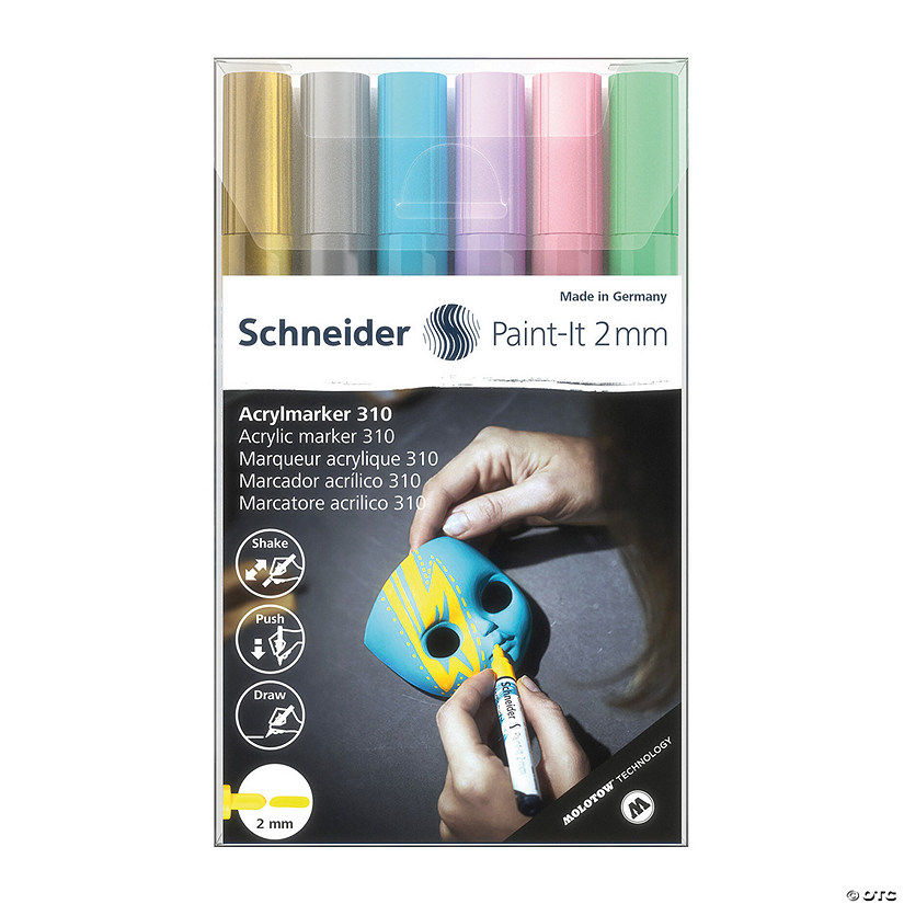 Schneider Paint-It 310 Acrylic Markers, 2 mm Bullet Tip, Wallet, 6 Assorted Pastel Ink Colors Image