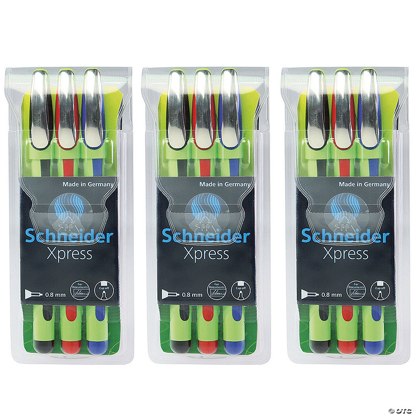 Schneider Xpress Fineliner Pen, Fiber Tip, 0.8 mm, 3 Colors Per Pack, 3 Packs Image