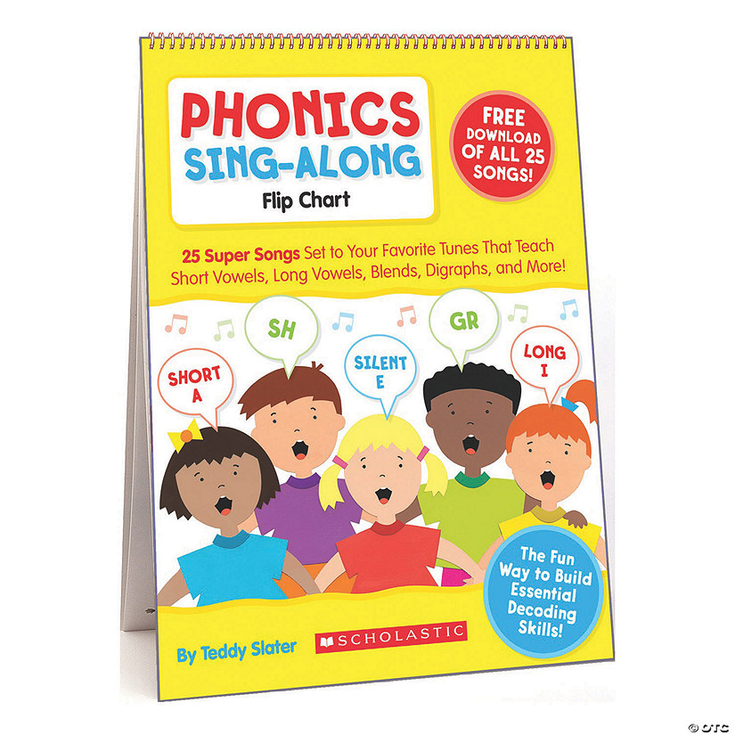 Scholastic Phonics Sing-Along Flip Chart: 25 Super Songs Set to Your Favorite Tunes That Teach Short Vowels, Long Vowels, Blends, Digraphs, and More! Image