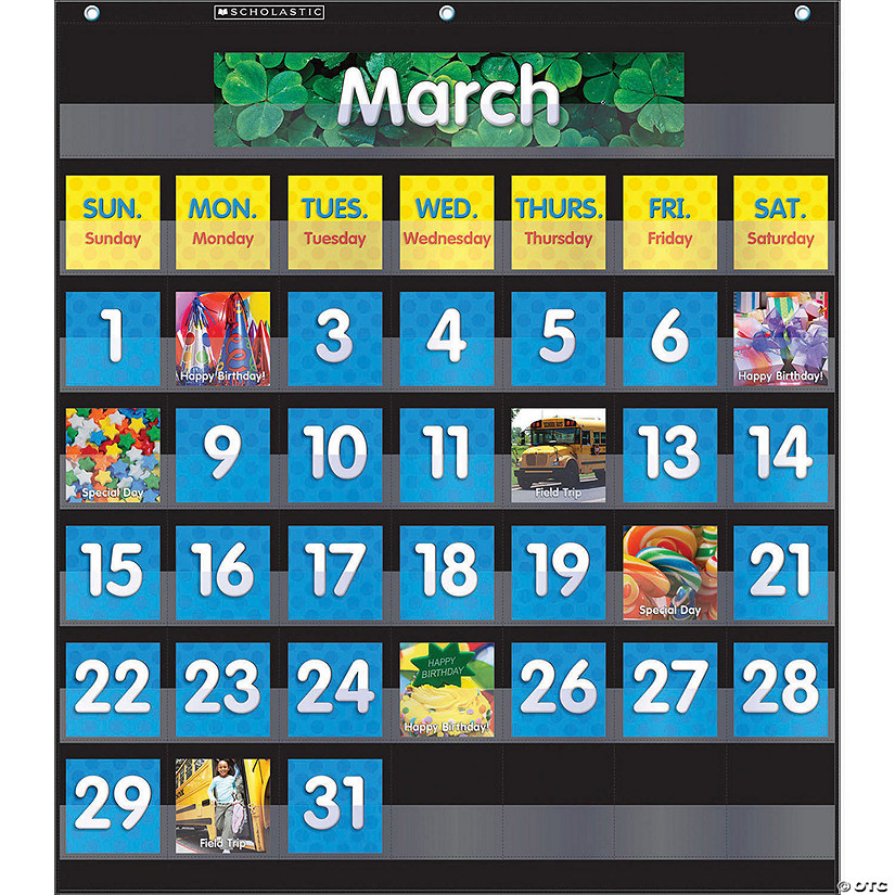 Scholastic Teacher Resources Monthly Calendar Pocket Chart with Cards, Black Image