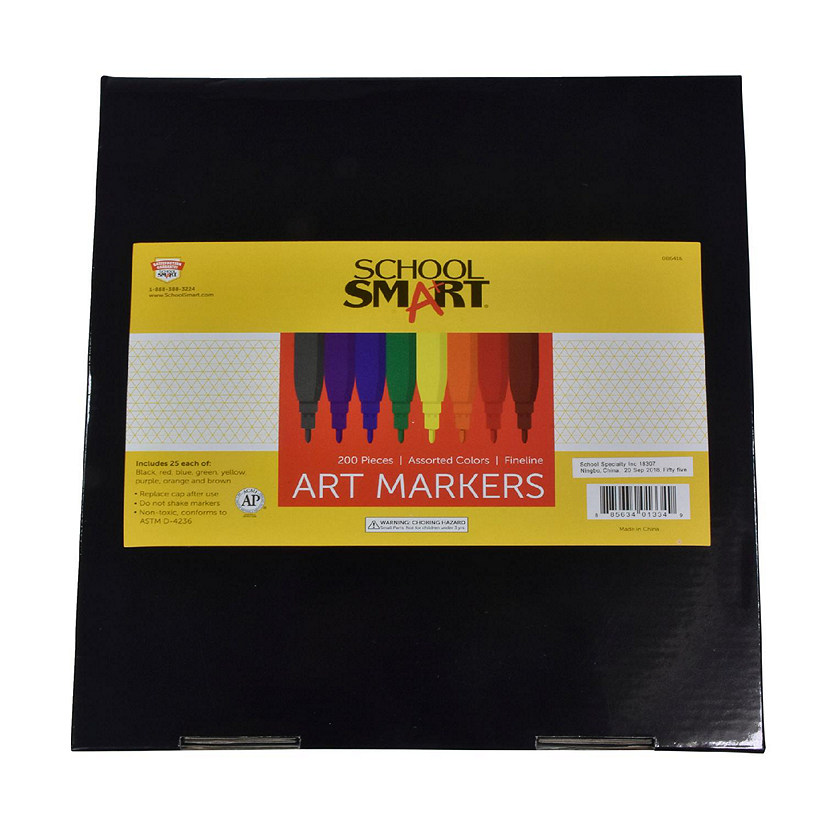 School Smart Art Markers, Fineline Tip, Assorted Colors, Pack of 200 Image