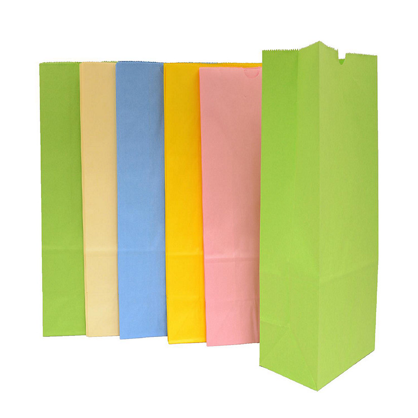 School Smart Flat Bottom Paper Bag, 6 x 11 Inches, Assorted Pastel Color, Pack of 28 Image