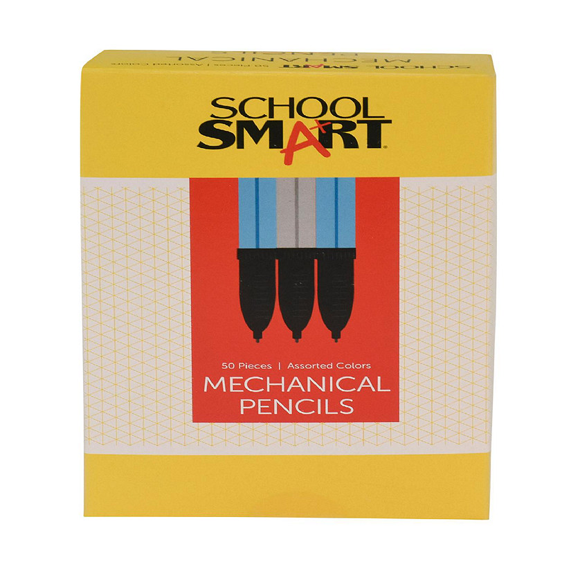 School Smart Mechanical Pencils with Eraser, 0.7 mm Tip, No 2 Lead, Assorted Colors, Pack of 50 Image