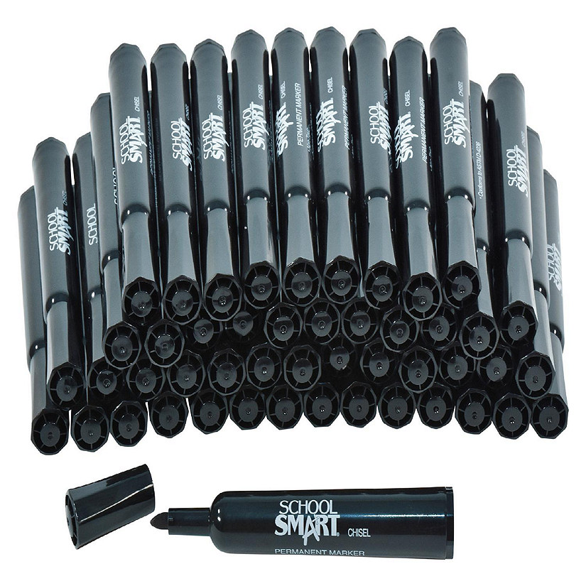 School Smart Non-Toxic Permanent Markers, Broad Chisel Tip, Black, Pack of 48 Image